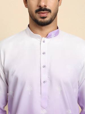 Cotton blend ombre printed purple kurta with pyjamas 2