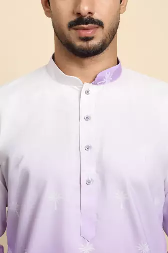 Cotton blend ombre printed purple kurta with pyjamas
