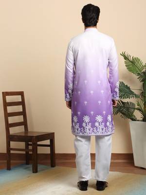 Cotton blend ombre printed purple kurta with pyjamas 3