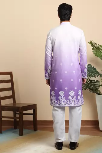 Cotton blend ombre printed purple kurta with pyjamas