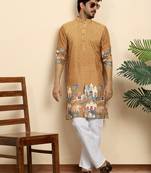 Self pattern royal motifs cotton blend beige kurta with pyjamas