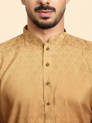 Self pattern royal motifs cotton blend beige kurta with pyjamas 2