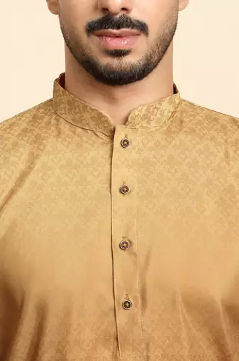 Self pattern royal motifs cotton blend beige kurta with pyjamas