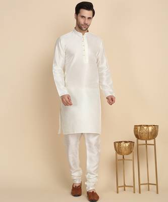 Silk blend solid cream kurta and churidar with zari embroidered cream nehru jacket 4