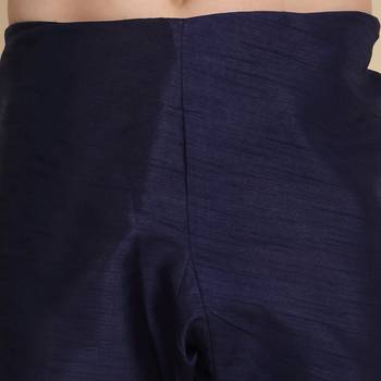 Silk blend solid navy blue kurta and churidar with zari embroidered navy blue nehru jacket 5