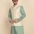 Silk blend solid olive green kurt and churidar with zari embroidered cream nehru jacket