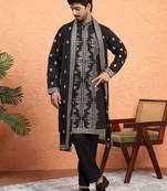Cotton silk zari sequenced embroidered black kurta and trouser pant with dupatta