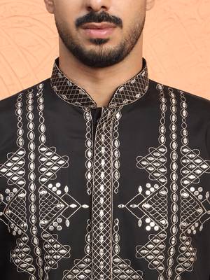 Cotton silk zari sequenced embroidered black kurta and trouser pant with dupatta 2