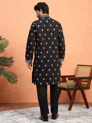 Cotton silk zari sequenced embroidered black kurta and trouser pant with dupatta 3