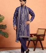Cotton silk zari sequenced embroidered purple kurta and trouser pant with dupatta