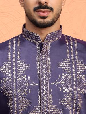 Cotton silk zari sequenced embroidered purple kurta and trouser pant with dupatta 2