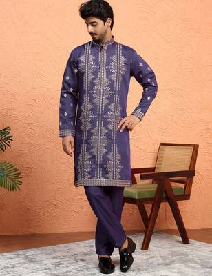 Cotton silk zari sequenced embroidered purple kurta and trouser pant with dupatta 4