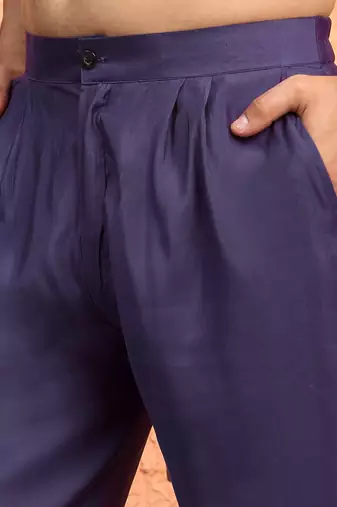 Cotton silk zari sequenced embroidered purple kurta and trouser pant with dupatta