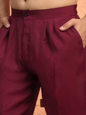 Cotton silk zari embroidered yoke design sequence maroon kurta and trouser pant with dupatta 5