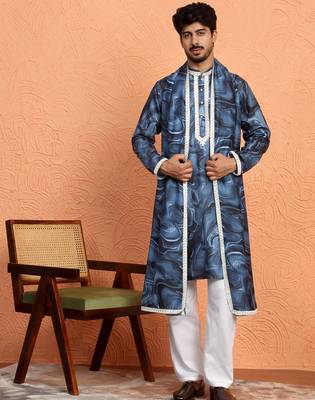 Cotton silk tie-dye printed blue kurta and trouser pant with dupatta 1