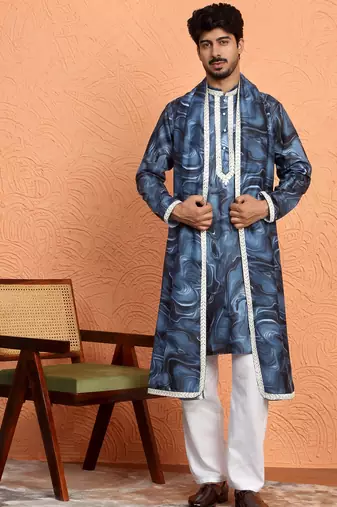Cotton silk tie-dye printed blue kurta and trouser pant with dupatta