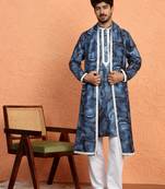 Cotton silk tie-dye printed blue kurta and trouser pant with dupatta