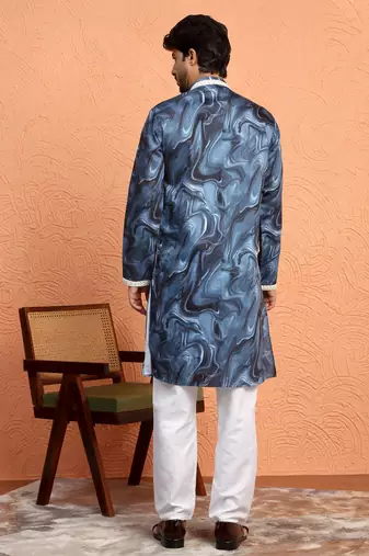 Cotton silk tie-dye printed blue kurta and trouser pant with dupatta