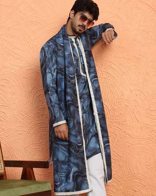 Cotton silk tie-dye printed blue kurta and trouser pant with dupatta 4