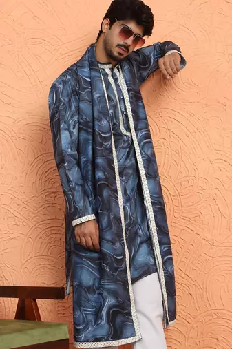 Cotton silk tie-dye printed blue kurta and trouser pant with dupatta