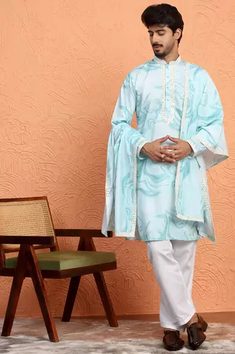 Cotton silk tie-dye printed green kurta and trouser pant with dupatta