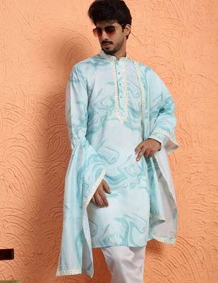 Cotton silk tie-dye printed green kurta and trouser pant with dupatta 4
