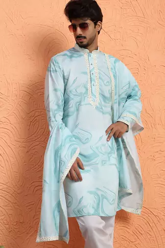 Cotton silk tie-dye printed green kurta and trouser pant with dupatta