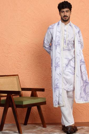 Cotton silk tie-dye printed mauve kurta and trouser pant with dupatta