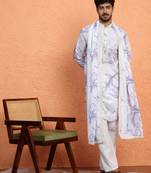 Cotton silk tie-dye printed mauve kurta and trouser pant with dupatta