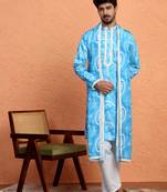 Cotton silk tie-dye printed sky blue kurta and trouser pant with dupatta