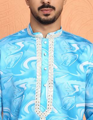 Cotton silk tie-dye printed sky blue kurta and trouser pant with dupatta 2