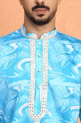 Cotton silk tie-dye printed sky blue kurta and trouser pant with dupatta