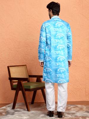 Cotton silk tie-dye printed sky blue kurta and trouser pant with dupatta 3