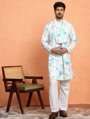 Cotton silk tie-dye printed blue kurta and trouser pant with dupatta 1