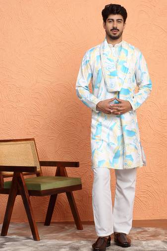 Cotton silk tie-dye printed blue kurta and trouser pant with dupatta