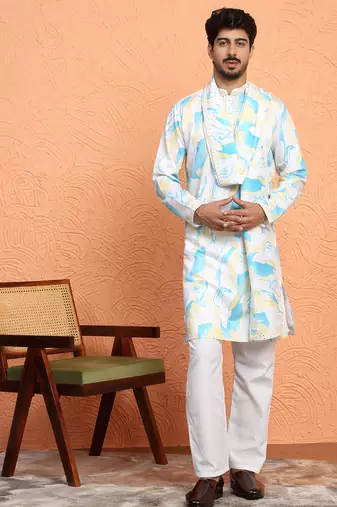 Cotton silk tie-dye printed blue kurta and trouser pant with dupatta