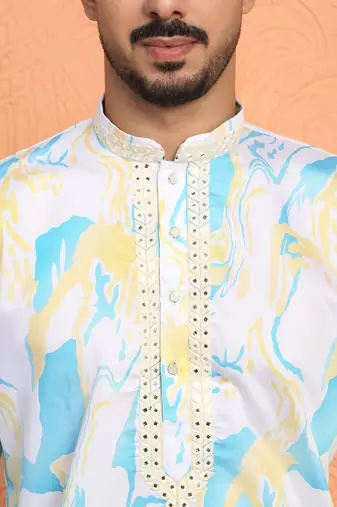 Cotton silk tie-dye printed blue kurta and trouser pant with dupatta