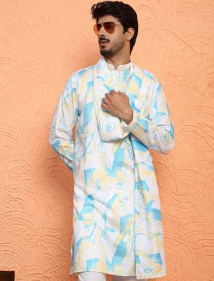 Cotton silk tie-dye printed blue kurta and trouser pant with dupatta 4