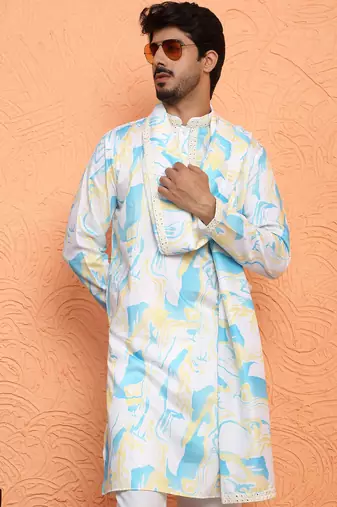 Cotton silk tie-dye printed blue kurta and trouser pant with dupatta