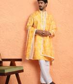 Cotton silk tie-dye printed yellow kurta and trouser pant with dupatta