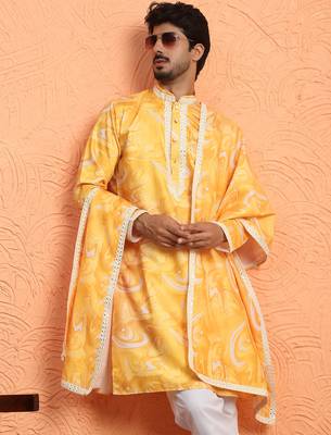 Cotton silk tie-dye printed yellow kurta and trouser pant with dupatta 4