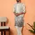 Cotton silk floral embroidered ombre grey kurta with trouser pant