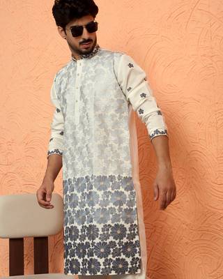 Cotton silk floral embroidered ombre grey kurta with trouser pant 4