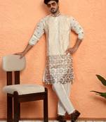 Cotton silk floral embroidered ombre beige kurta with trouser pant