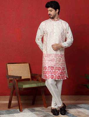 Cotton silk floral embroidered ombre pink kurta with trouser pant 1