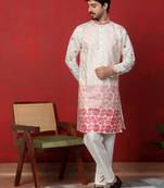 Cotton silk floral embroidered ombre pink kurta with trouser pant