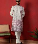 Cotton silk floral embroidered ombre purple kurta with trouser pant