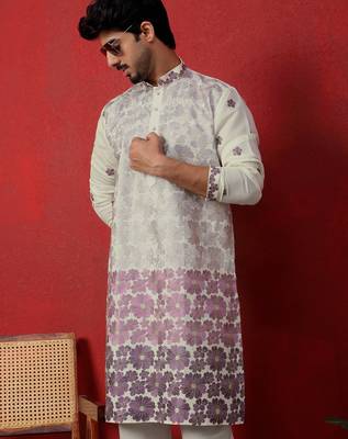 Cotton silk floral embroidered ombre purple kurta with trouser pant 4