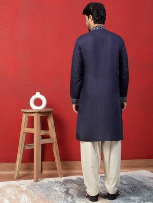 Cotton silk zari work embroidered blue kurta with salwar 3
