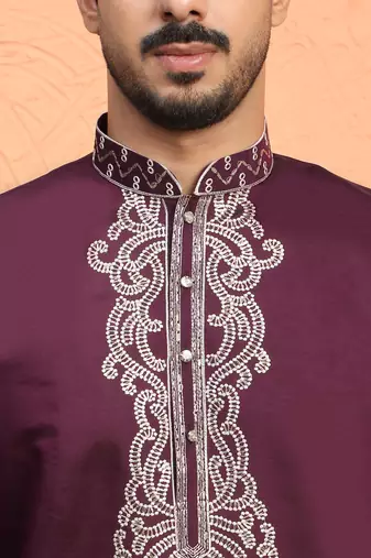 Cotton silk zari work embroidered purple kurta with salwar